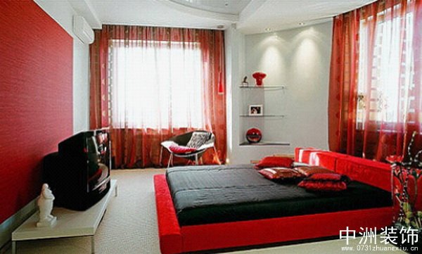 红色卧室效果图
