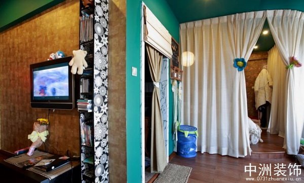 韩式家装风格卧室及电视墙装修效果图